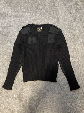 Citadel Military-Style Black V-Neck Ribbed Sweater Made in England